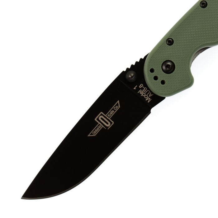 Нож складной Ontario RAT-1, сталь Aus-8. Клинок - Black, Рукоять - Olive GRN